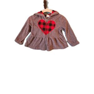 Carters Fleece Full Zip Hooded Sweatshirt Plaid Red Heart Size 12 Months Baby